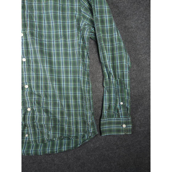Old Navy Shirt Mens Large L Button Up Plaid Regular Fit Long Sleeve Green - Picture 3 of 12